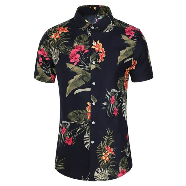 Hawaiian Shirt Men Short Sleeve Printed Turn-Down Collar T-Shirt Tops 